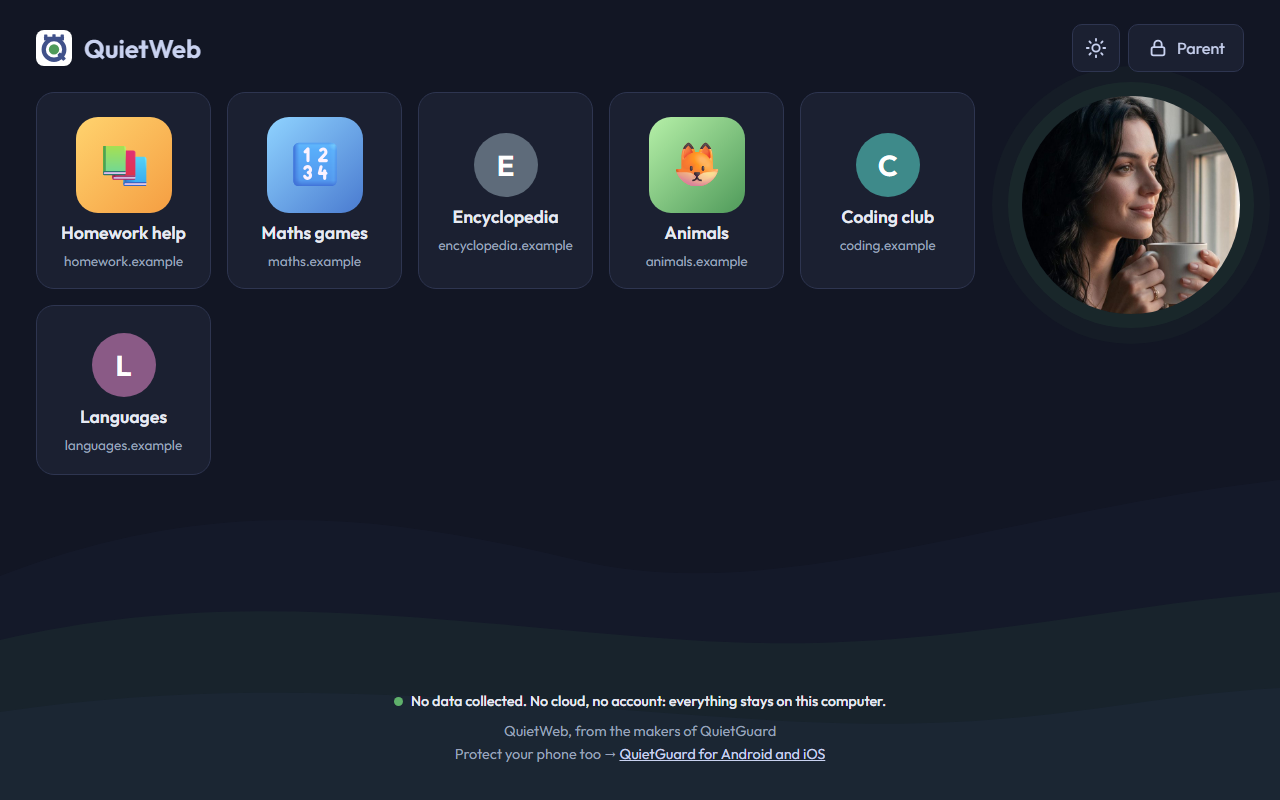 QuietWeb for Windows, dark theme
